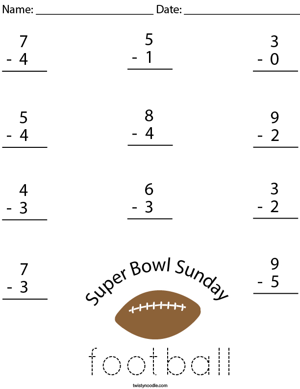 Superbowl Math Worksheets